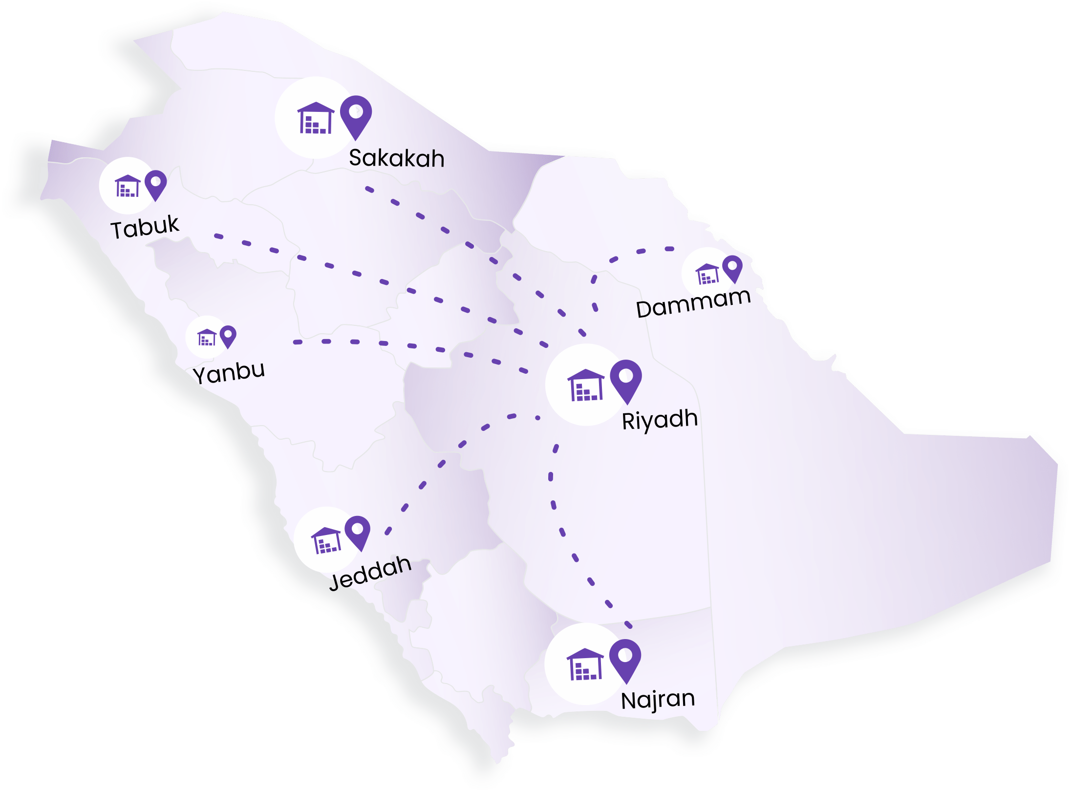 Saudi Map with connecting lines