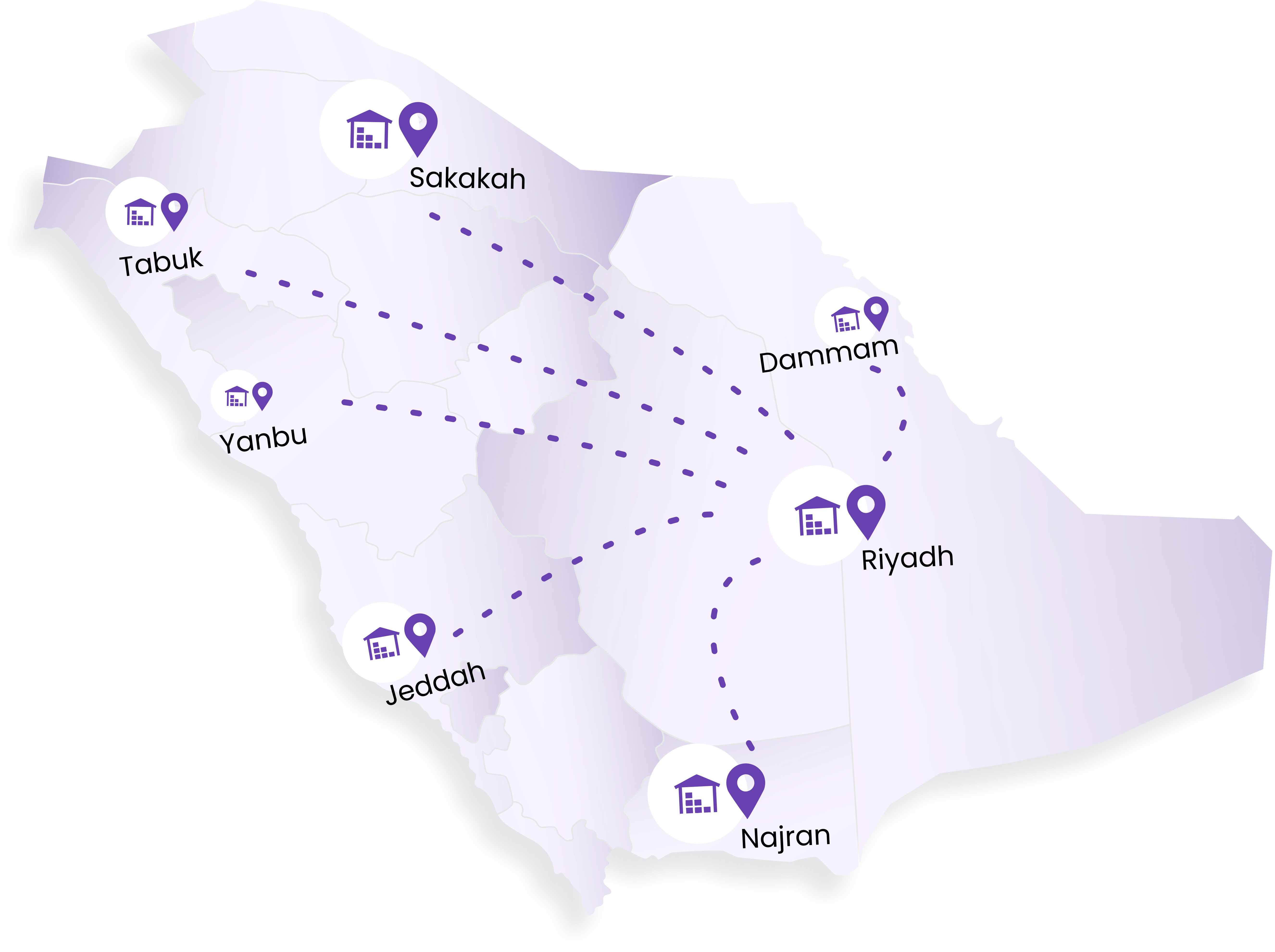 Saudi Map with connecting lines